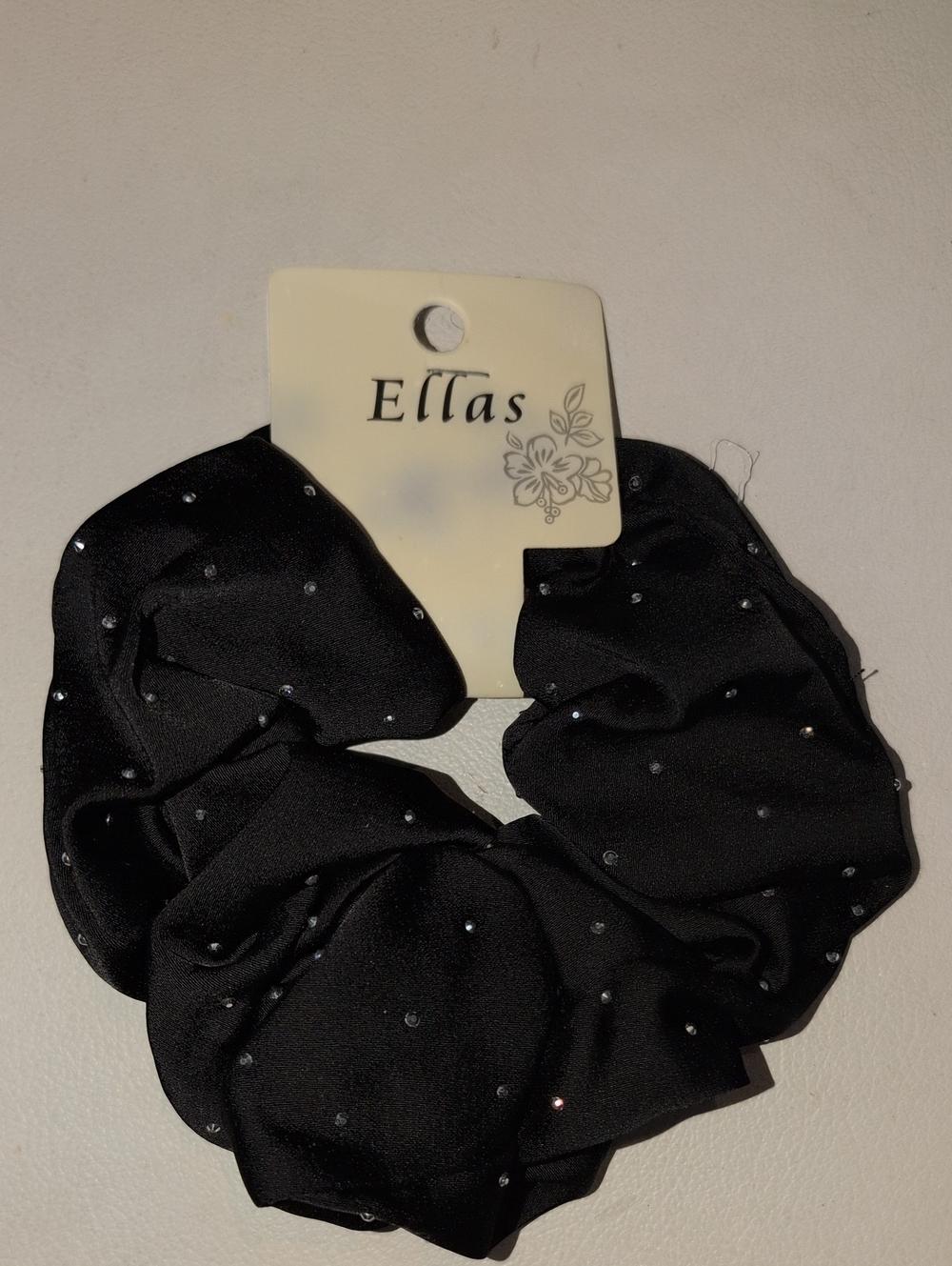 Ella Black Rhinestone-Studded Hair Scrunchie